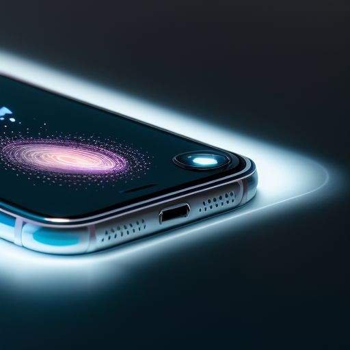 Dynamic iPhone with vibrant holographic interface representing smart solutions and productivity enhancements through iOS 18.1 features