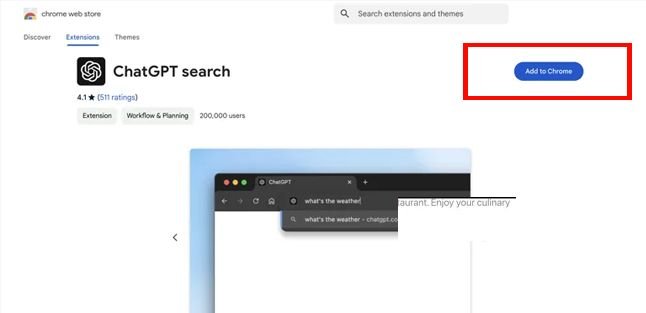 Add the Extension ChatGPT Search to Chrome